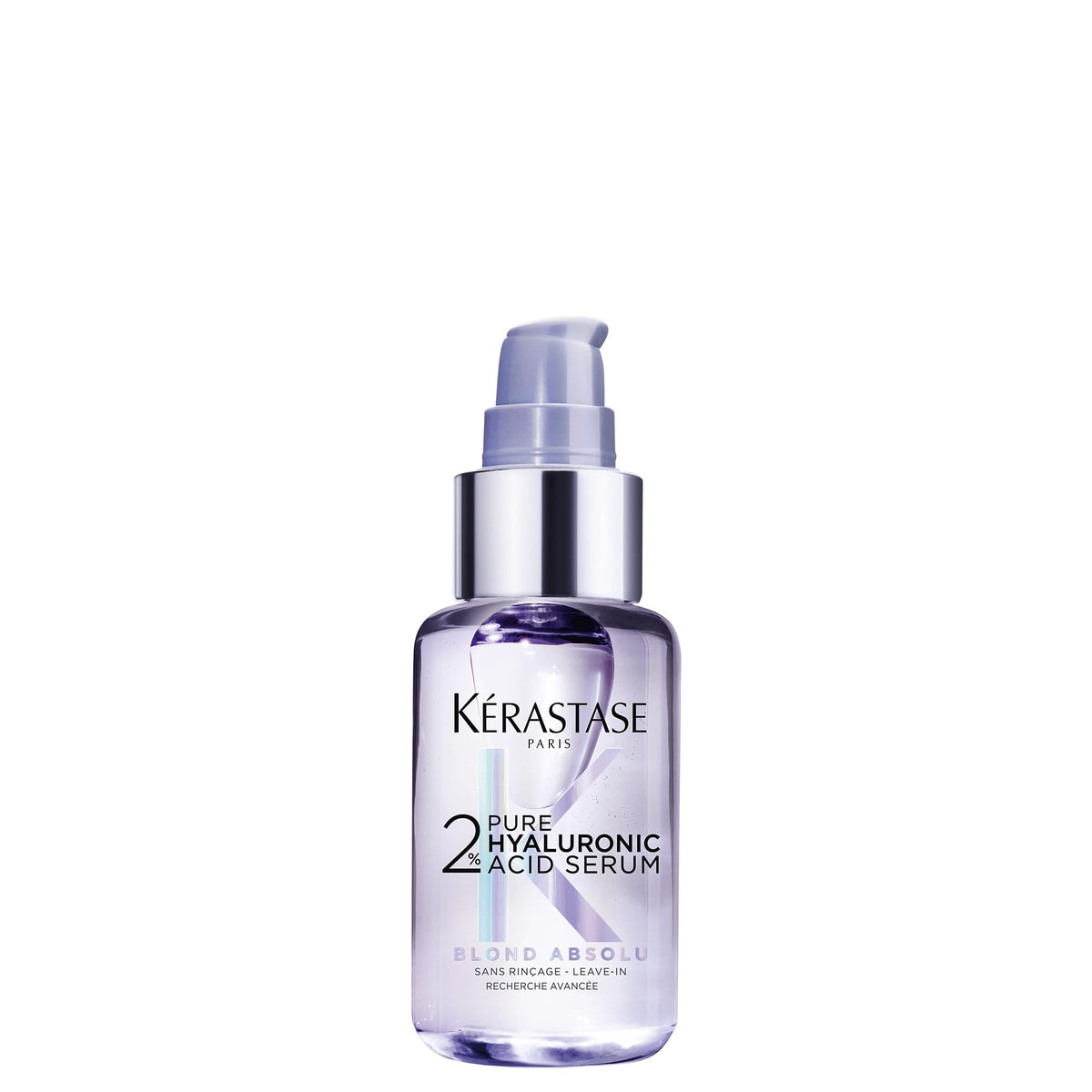 Kerastase Blond Absolu Serum, botella elegante para hidratación instantánea del cabello rubio.