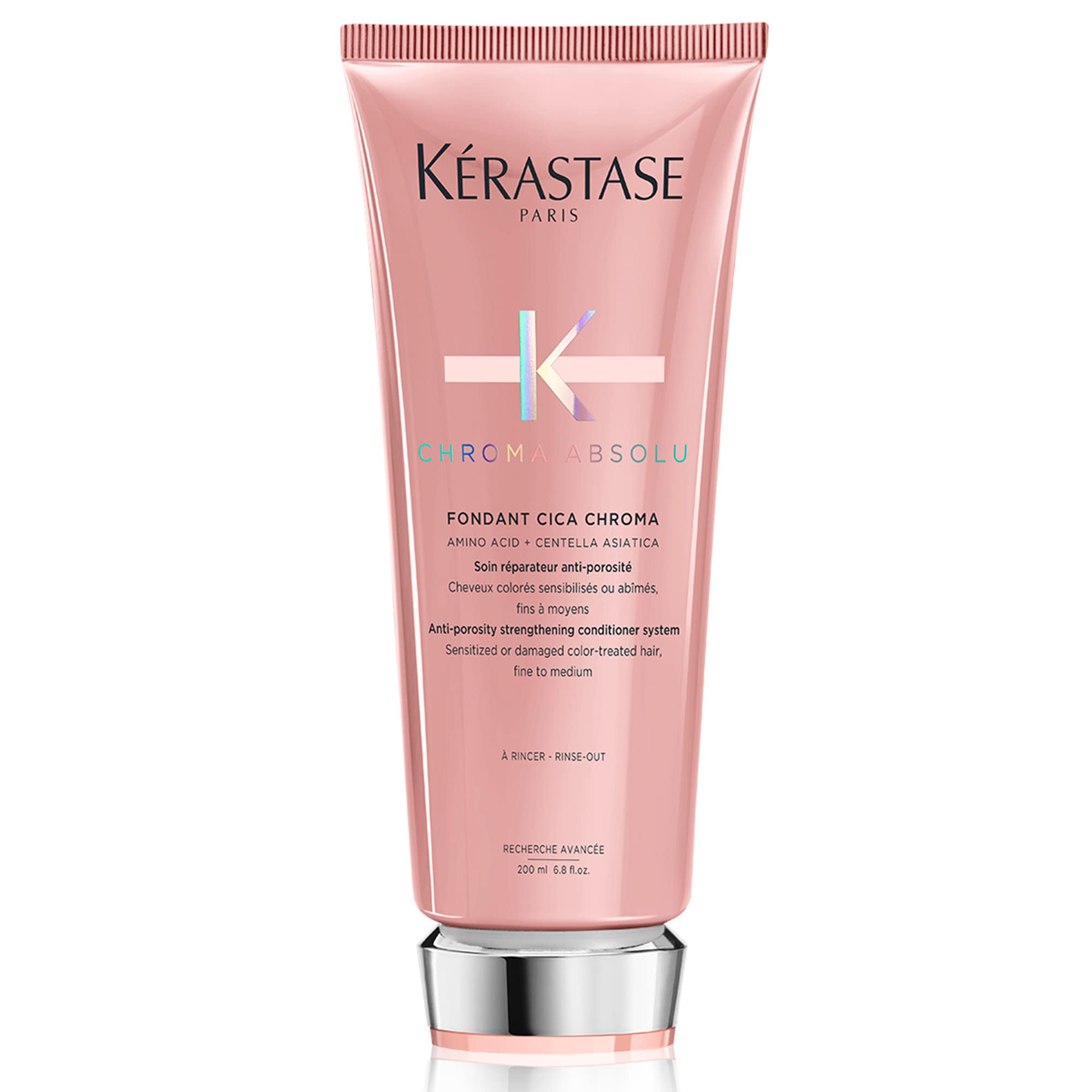 Acondicionador Kerastase Chroma Absolu Cica, bote, fortalece el cabello y conserva el color.
