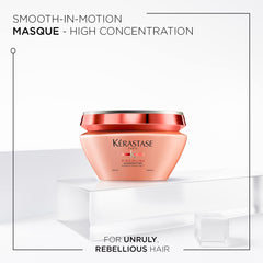 Aplicación de Maskeratine en cabello húmedo, crema rica para nutrición profunda.