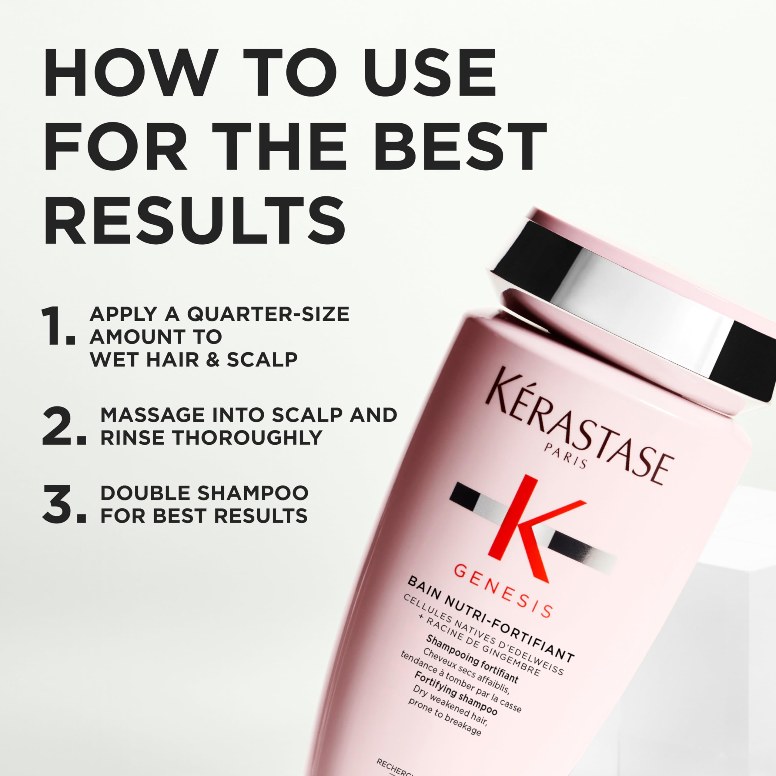 KÉRASTASE Genesis champú: etiqueta y diseño premium para uso diario.