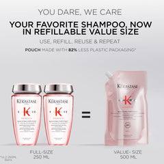 Kérastase Genesis Hydra-Fortifiant shampoo etiquetas ingredientes destacan Edelweiss y jengibre para cuidado suave.