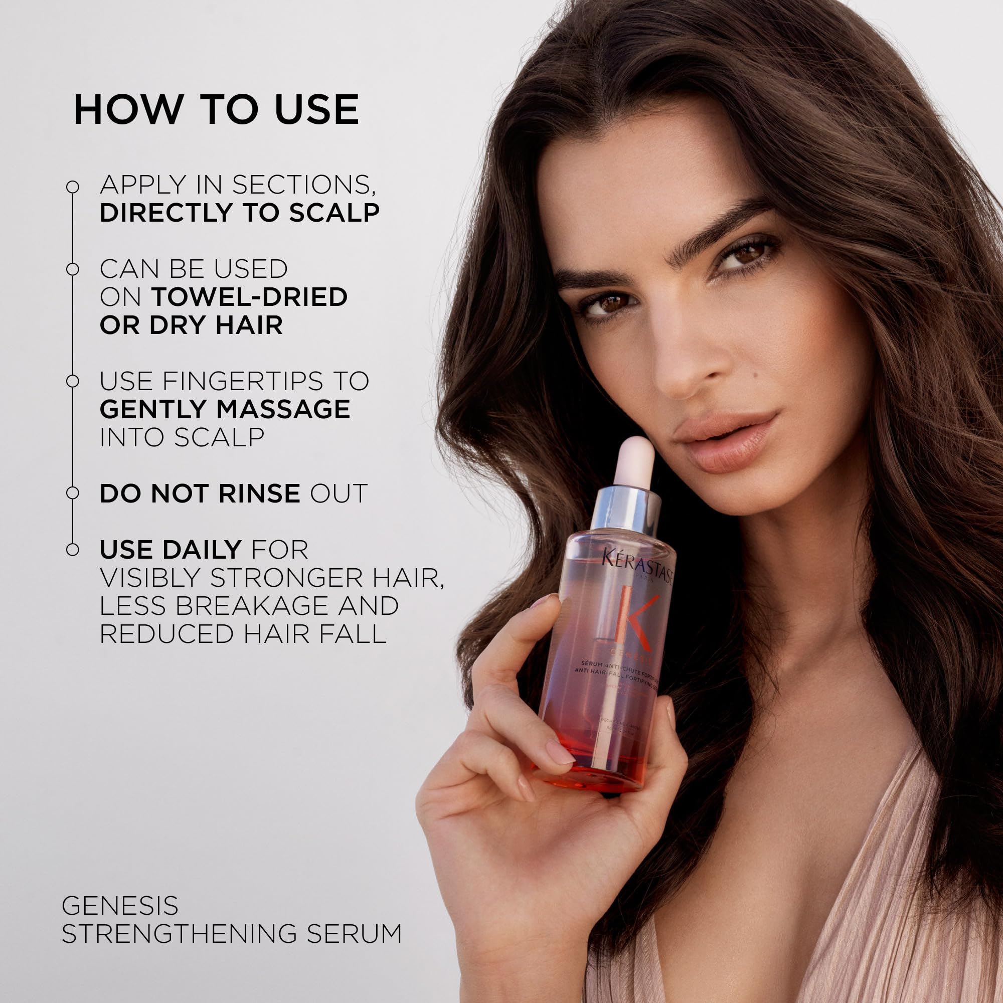 KÉRASTASE Genesis Serum: enfoque en secciones del cuero cabelludo para absorción uniforme.