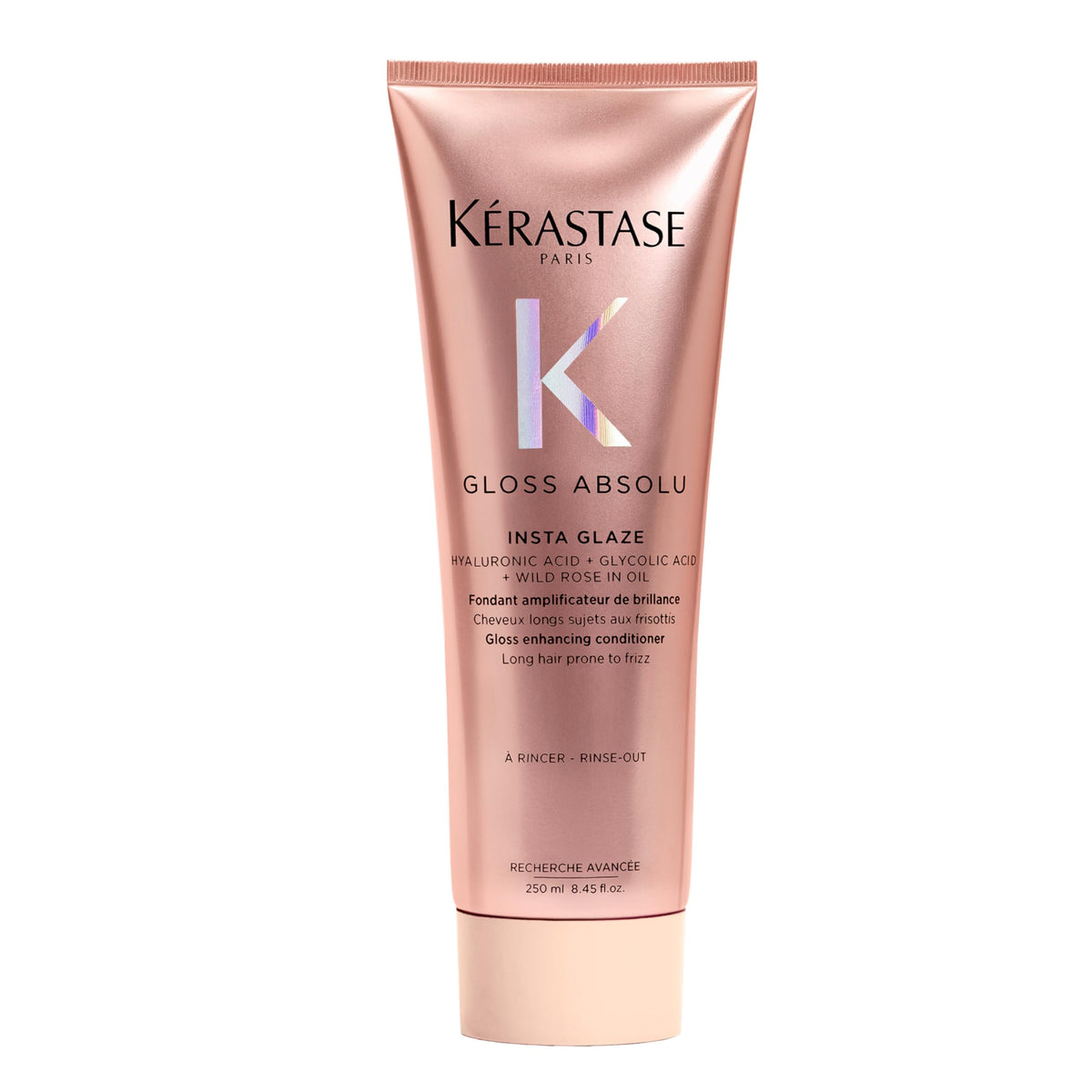 Acondicionador Kerastase Gloss Absolu ofrece brillo alto para cabello sedoso.
