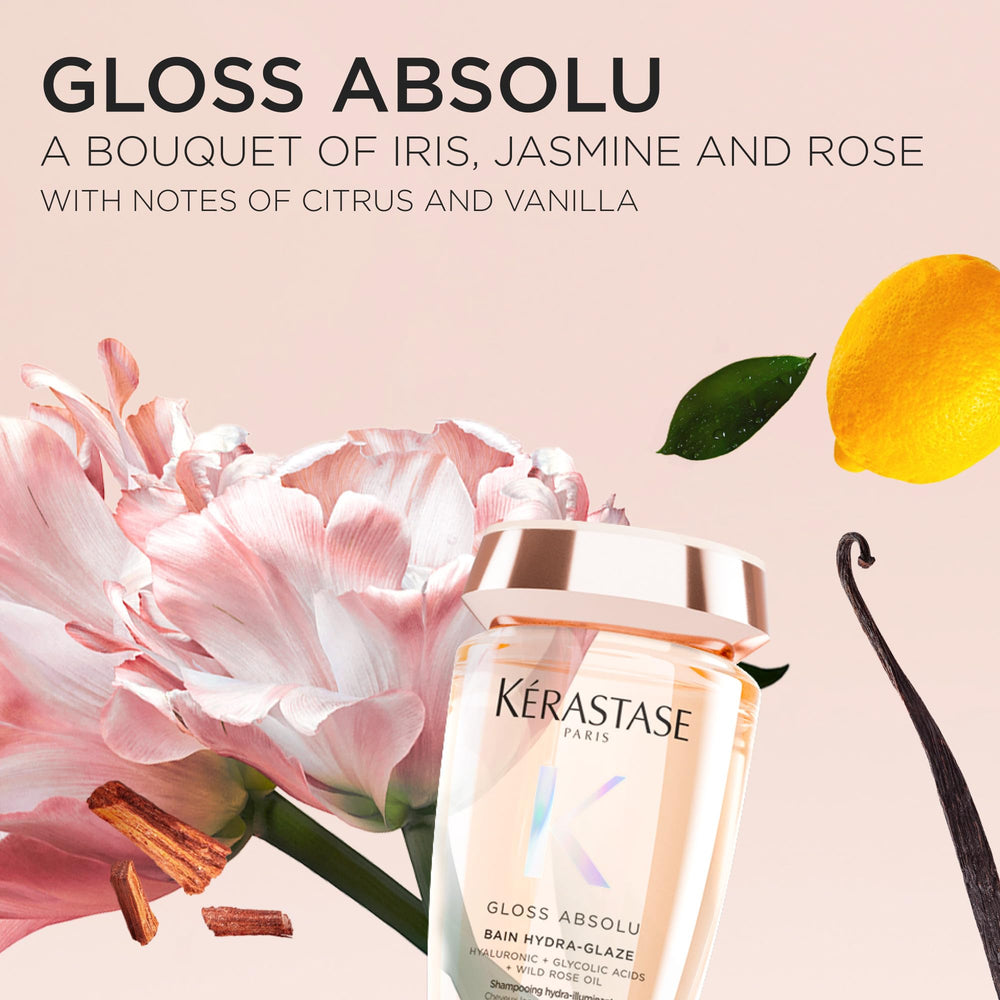 Kerastase Gloss Absolu champú: claridad y limpieza visibles en cabello lavado.