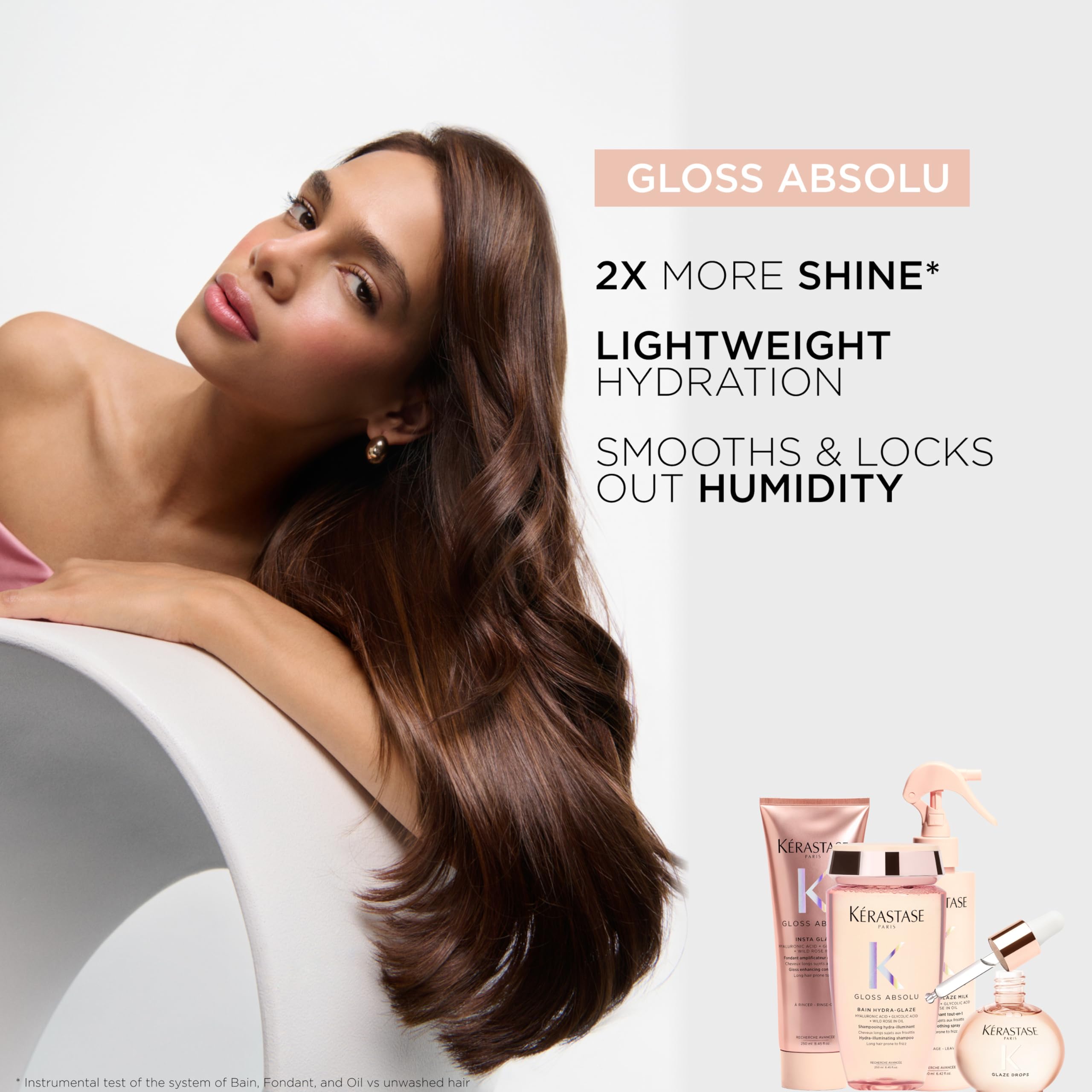 Kérastase Gloss Absolu Glaze Drops, hidratación sedosa para cabello largo sin peso.