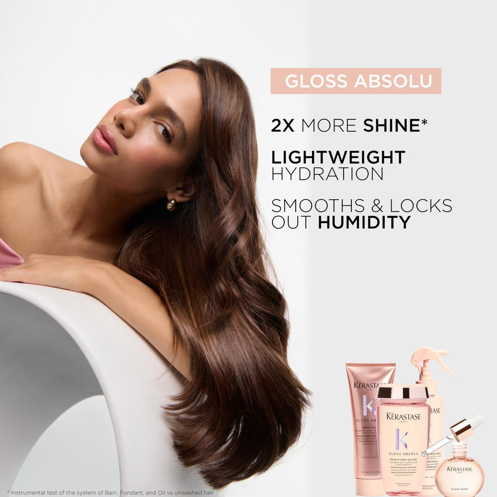 Kérastase Gloss Absolu Glaze Drops, hidratación sedosa para cabello largo sin peso.