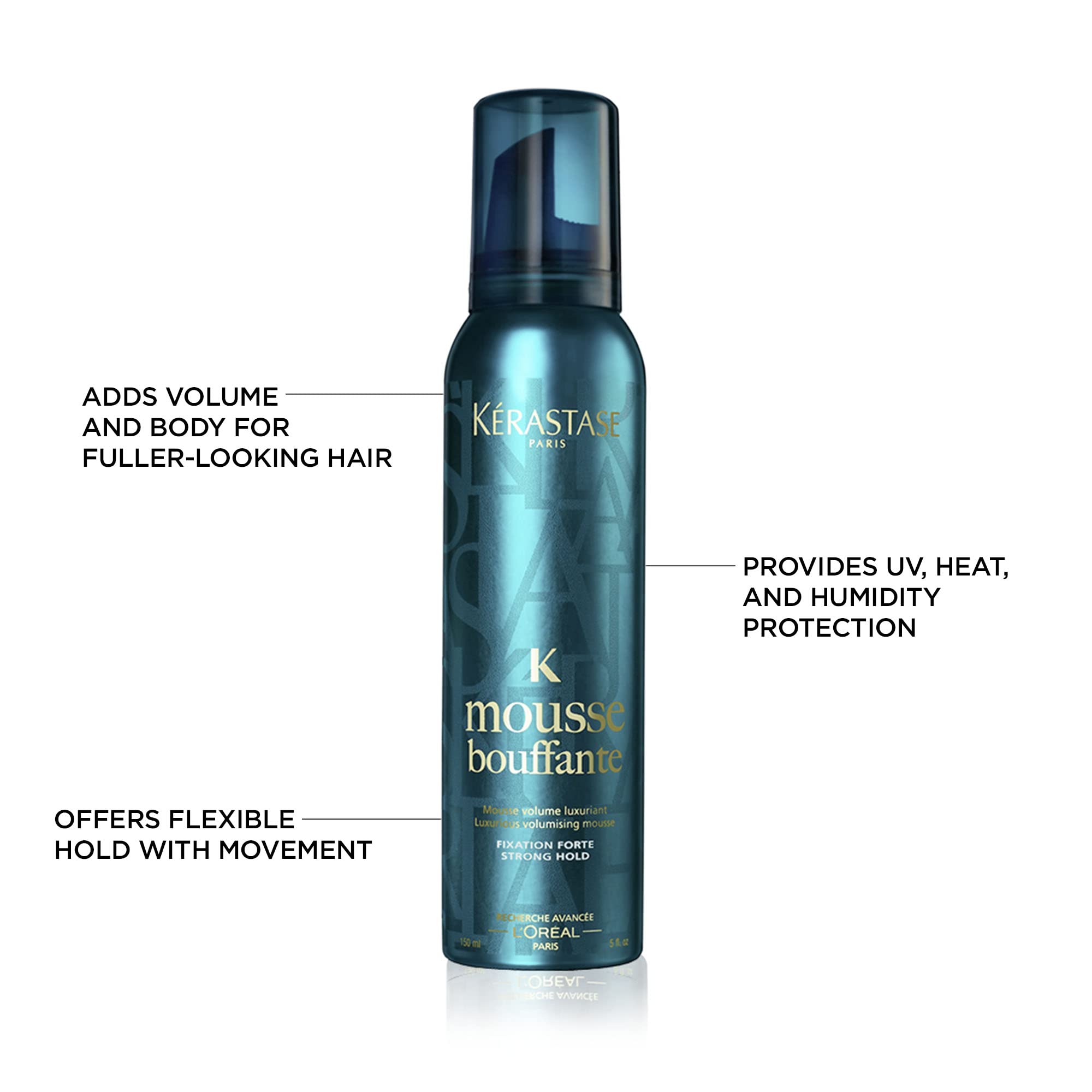 Kerastase Mousse Bouffante, definición con movimiento flexible y peinado controlado.