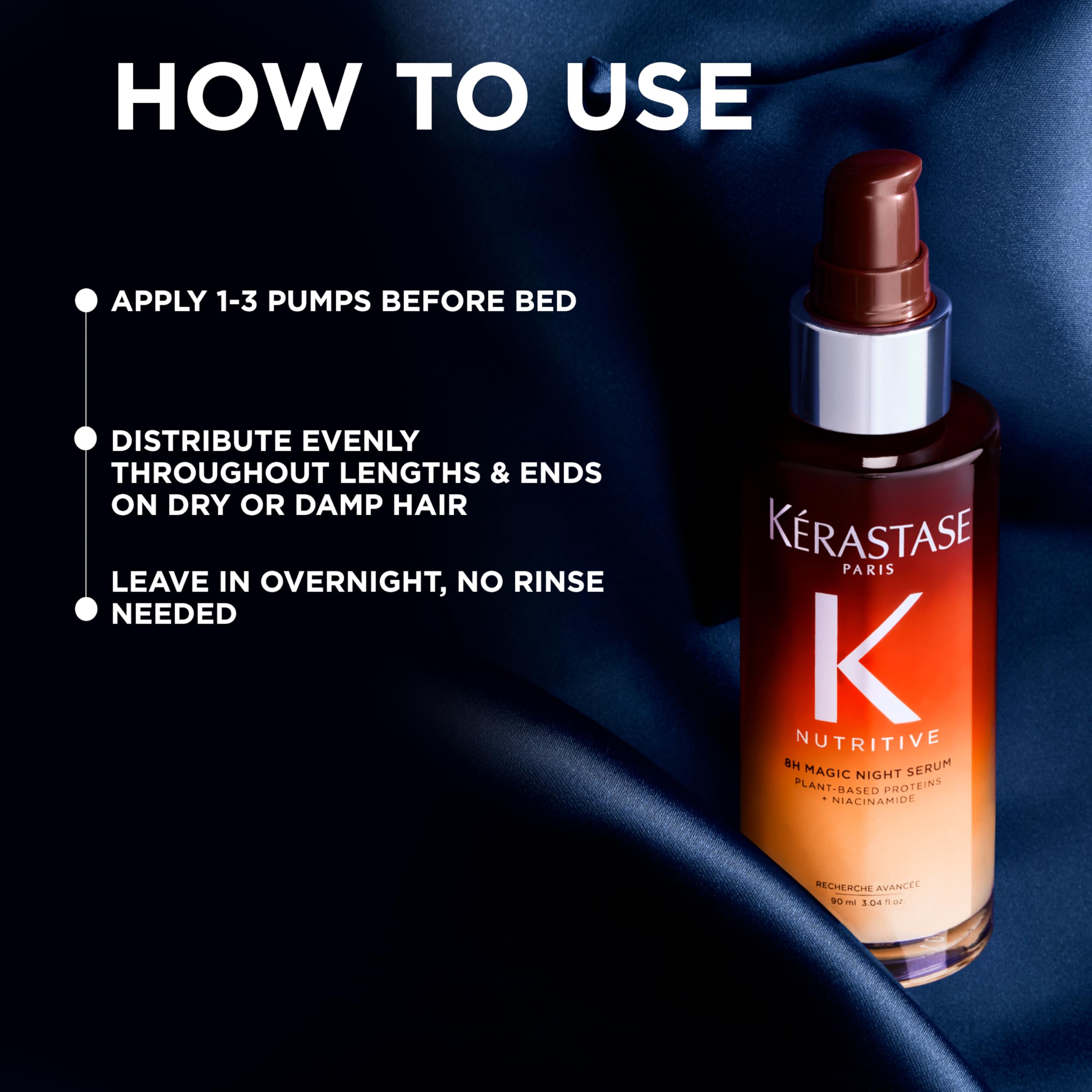 Kerastase Nutritive 8H Suero Nocturno, protección frente a fricción de la almohada y menos encrespamiento.