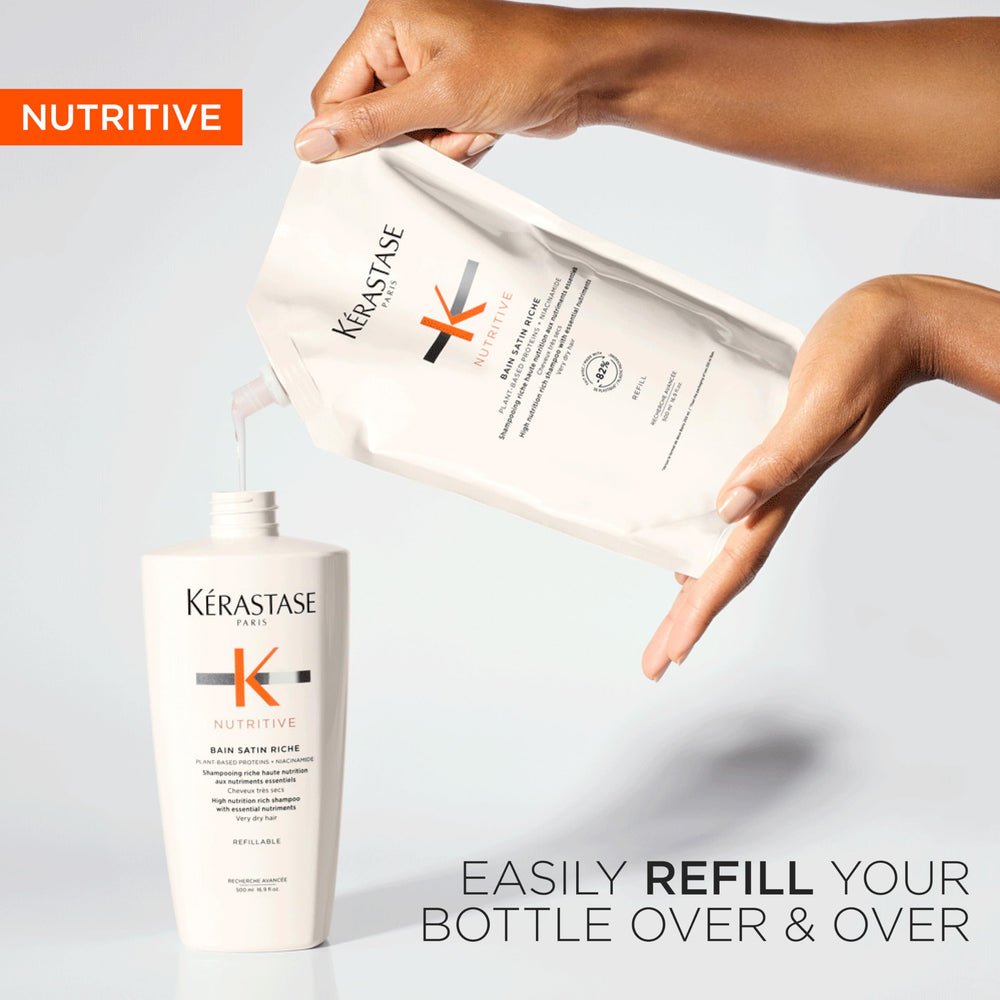 Kerastase Nutritive Bain Satin Riche, proteínas vegetales, nutre la fibra capilar naturalmente.