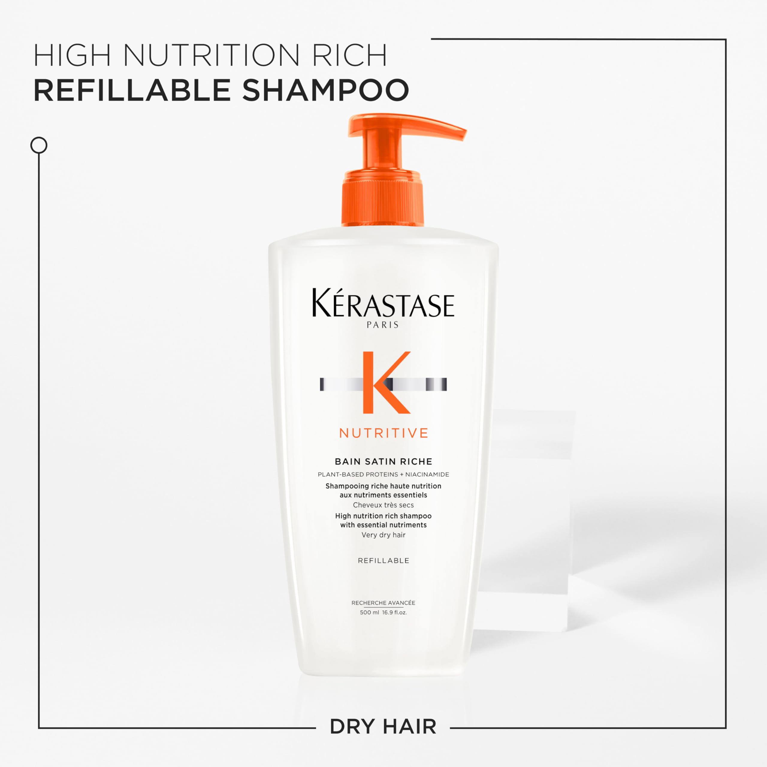 Kerastase Nutritive Bain Satin Riche, textura cremosa, hidratación suave para cabello seco.