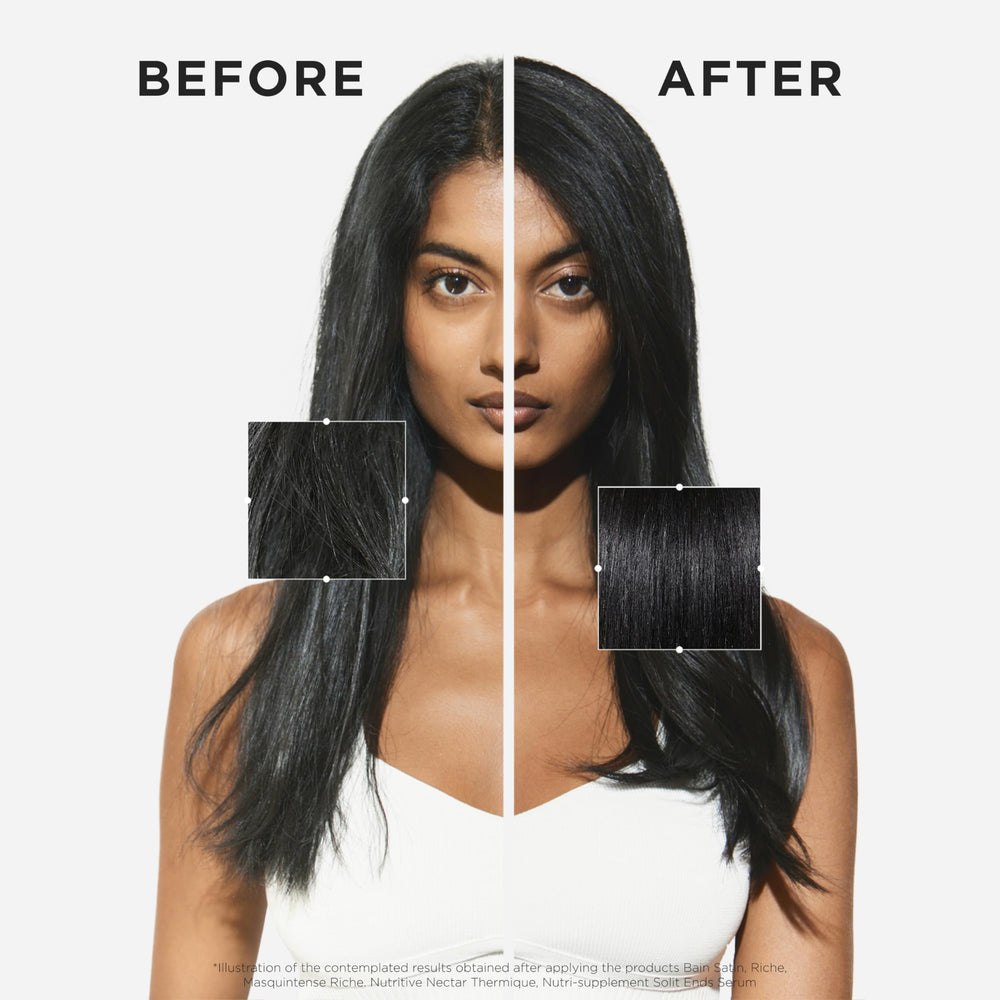 Masquintense cuida cabello seco, aportando nutrición y suavidad visibles.
