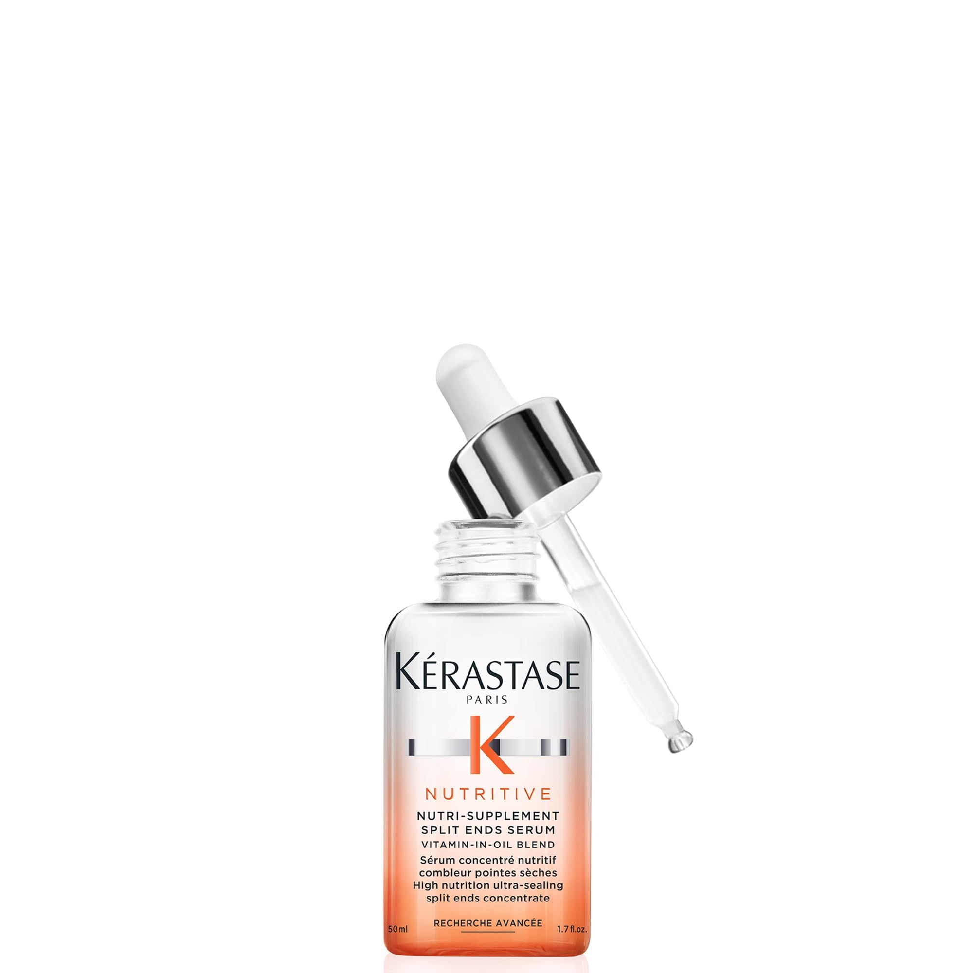 Sérum KÉRASTASE Nutritive para puntas abiertas en bote, suavidad instantánea.