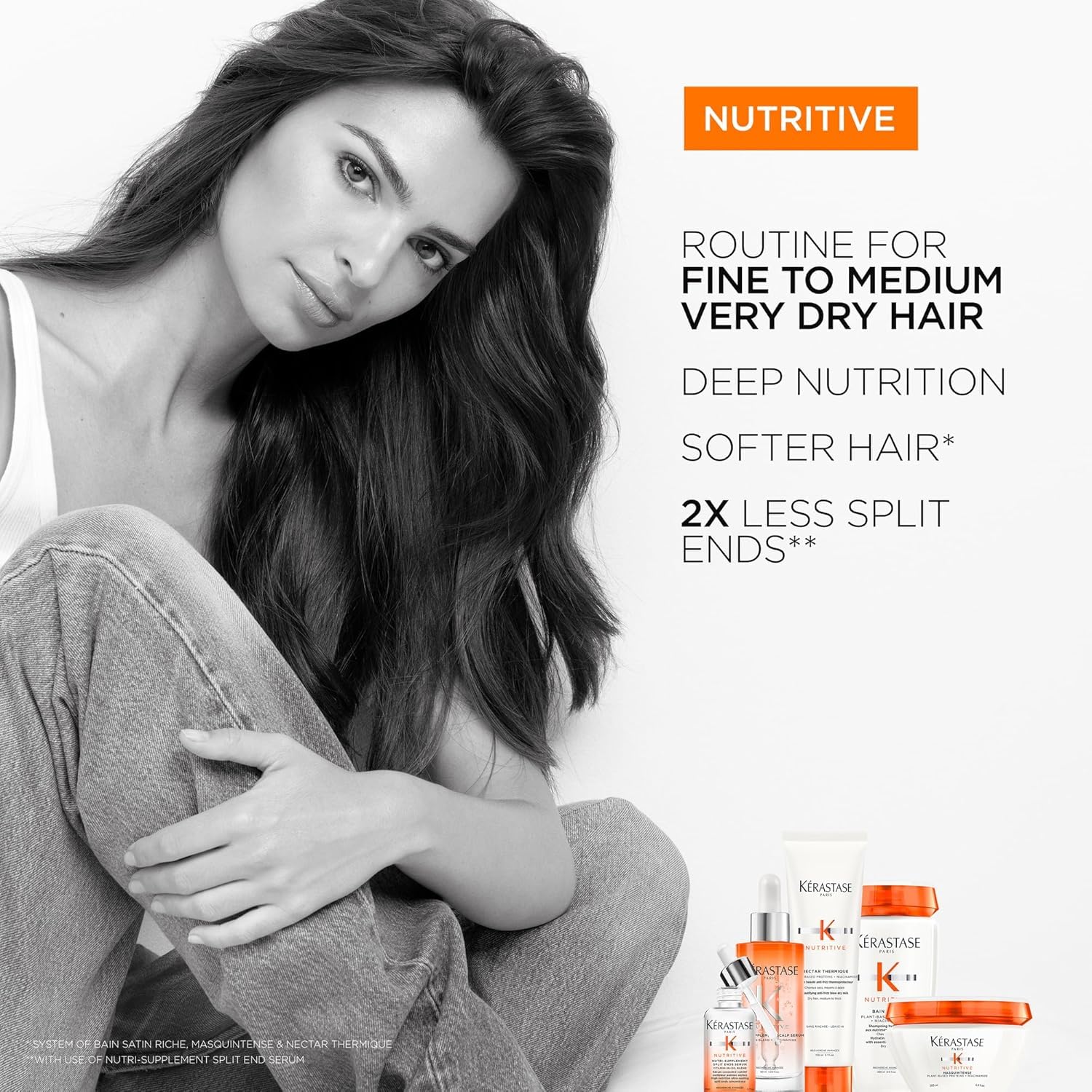 Uso diurno y nocturno recomendado para cabellos secos con KÉRASTASE Nutritive.