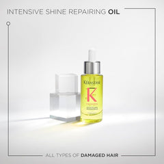 KÉRASTASE Première Aceite Reparador, aplicación en manos revela textura sedosa y puntas suaves.