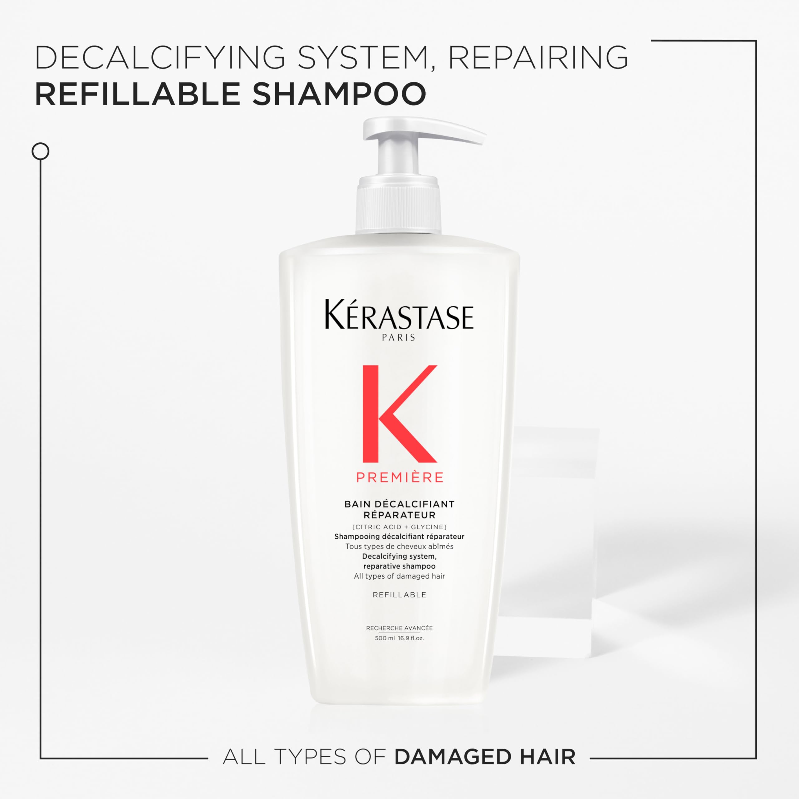 Kerastase Première Bain Décalcifiant: aplicación en ducha para limpieza profunda y reequilibrio capilar.