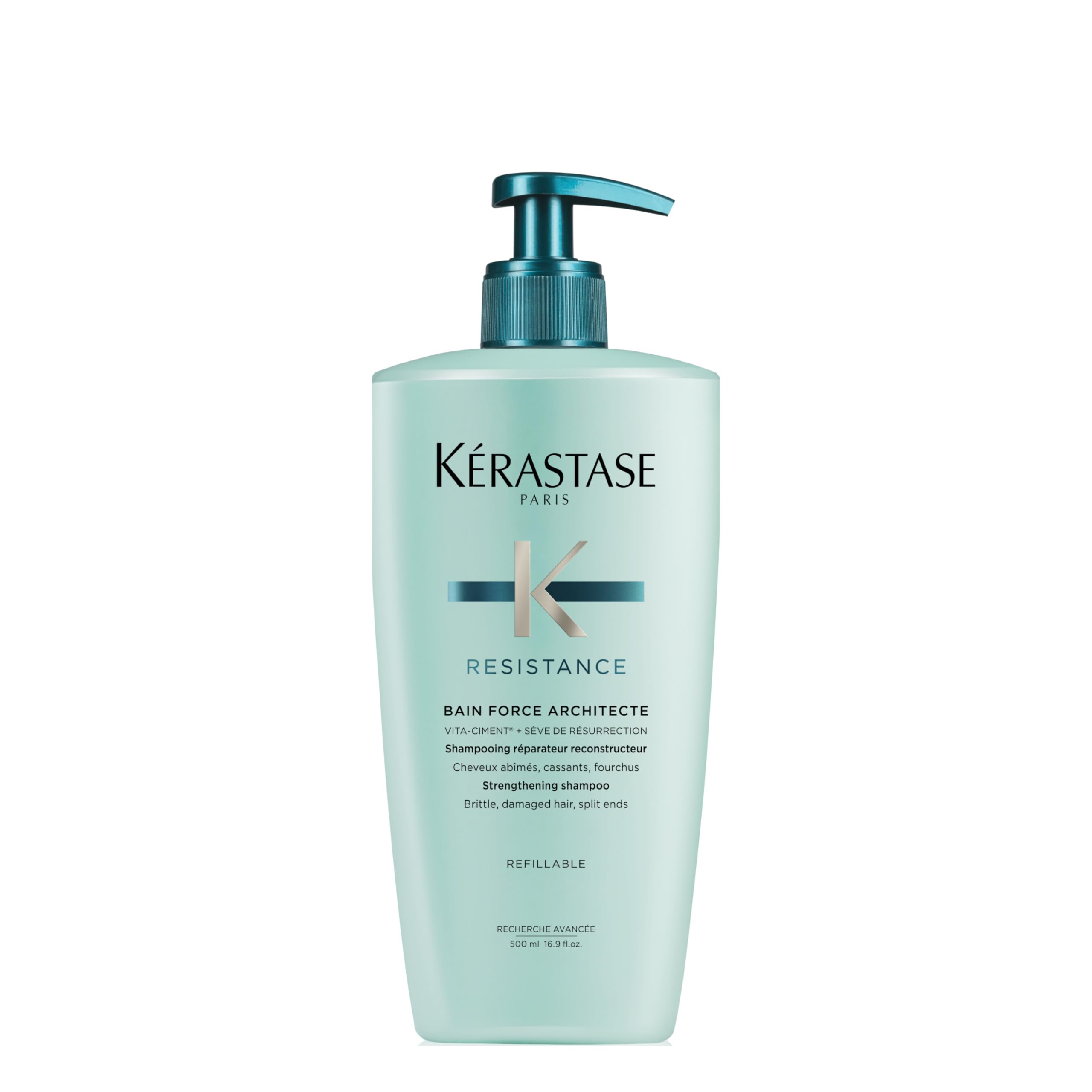 Kérastase Résistance Force Architecte, botella visible para cabello dañado con suavidad y brillo.