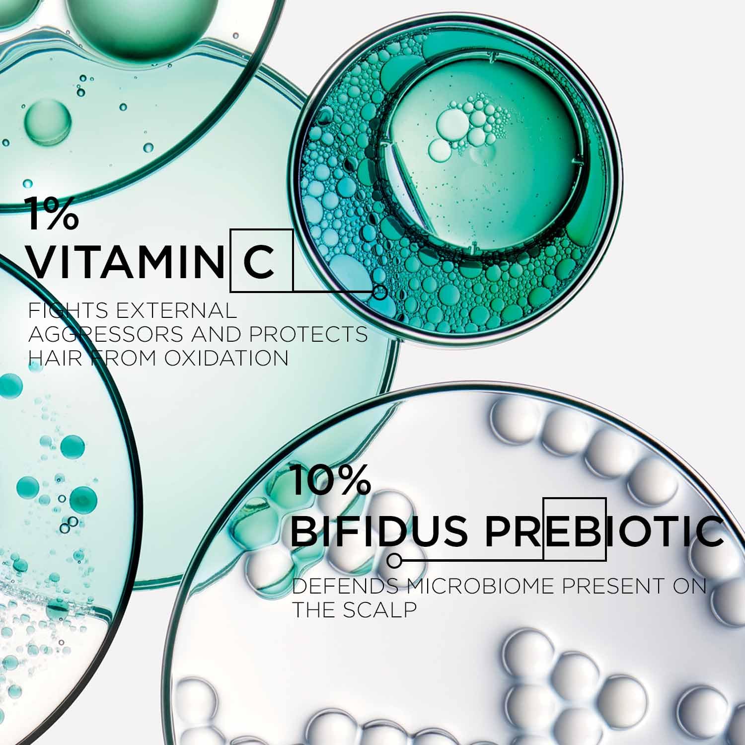 Barrera del cuero cabelludo fortalecida con ceramidas y vitamina B6.