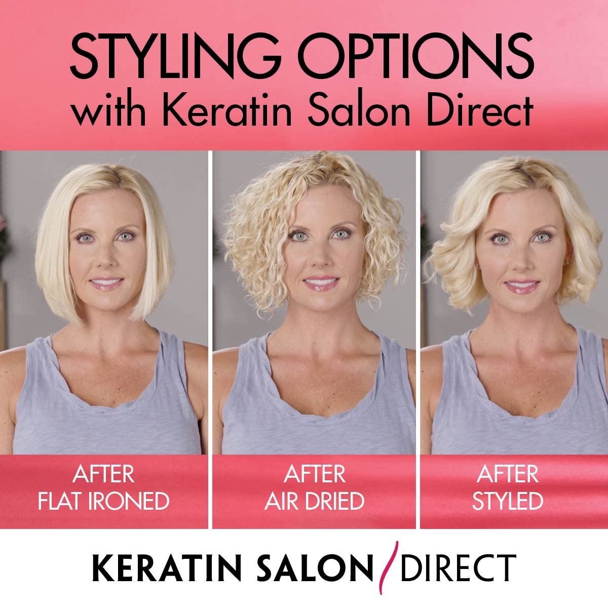 Keratin Salon Direct: cheveux après traitement avec brillance et douceur retrouvées.