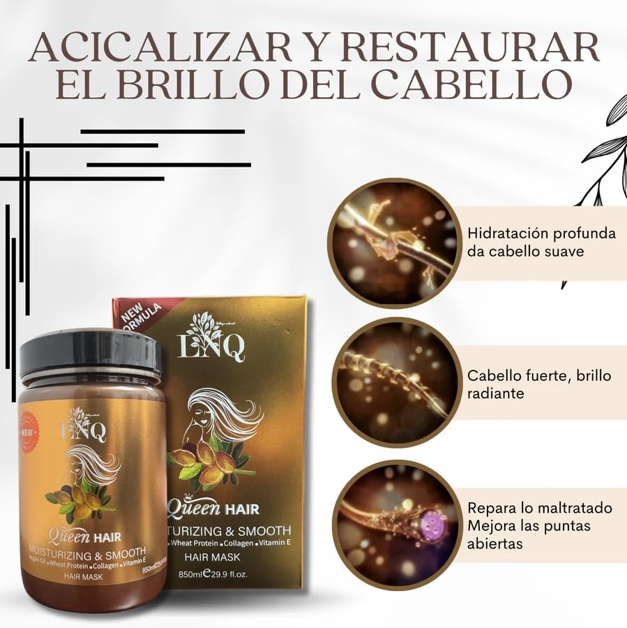 Aplicación suave de la mascarilla keratina para cabello sedoso.