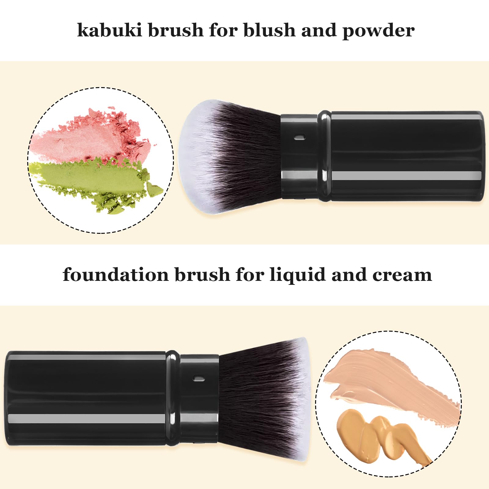 Brocha Keriloo kabuki, blush y bronceador, cobertura natural y difuminado.