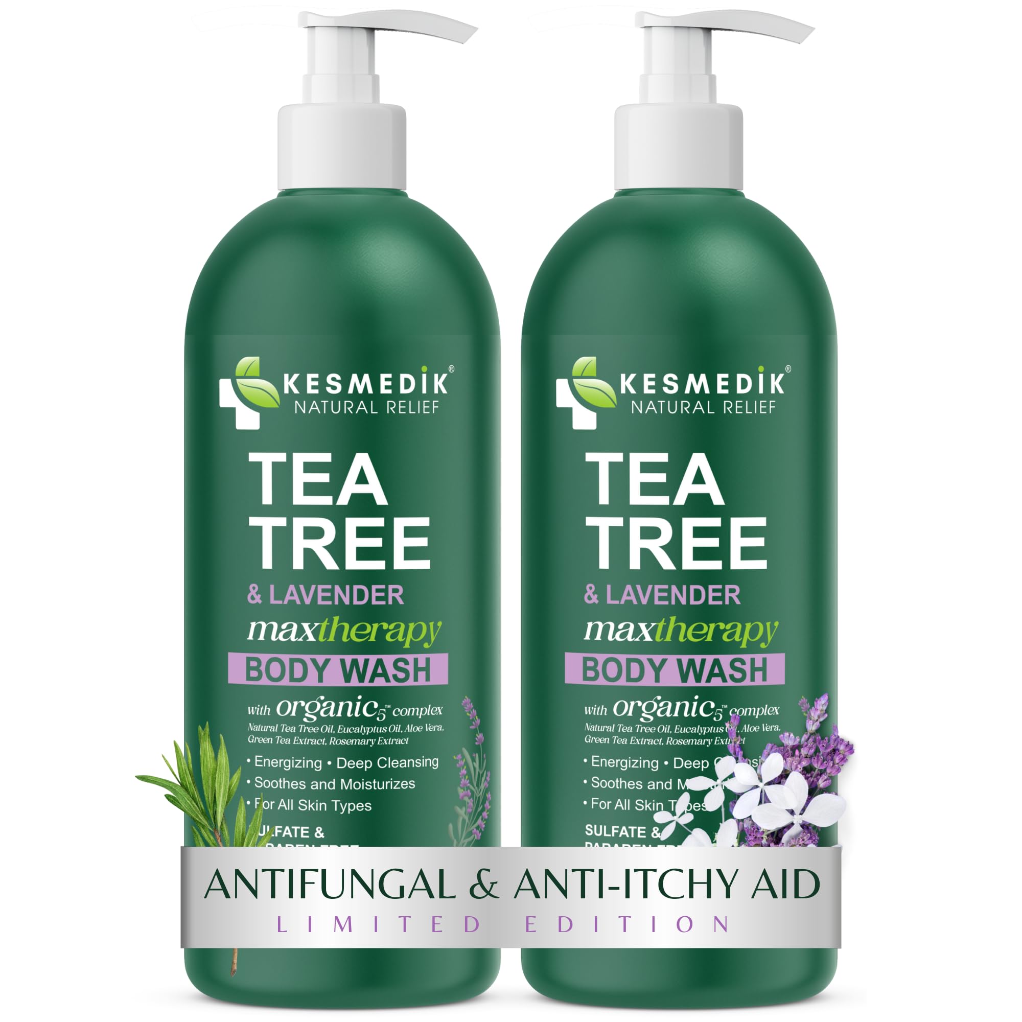 KESMEDIK Jabon Cuerpo Árbol del Té Lavanda: botella conveniente para uso diario y frescura.