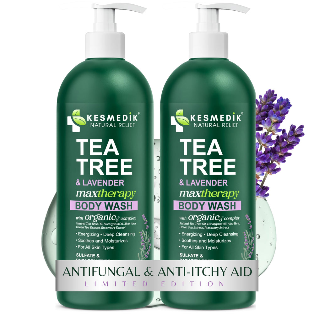 Kesmedik jabon corporal botella con árbol de té y lavanda, limpieza suave y aroma calmante