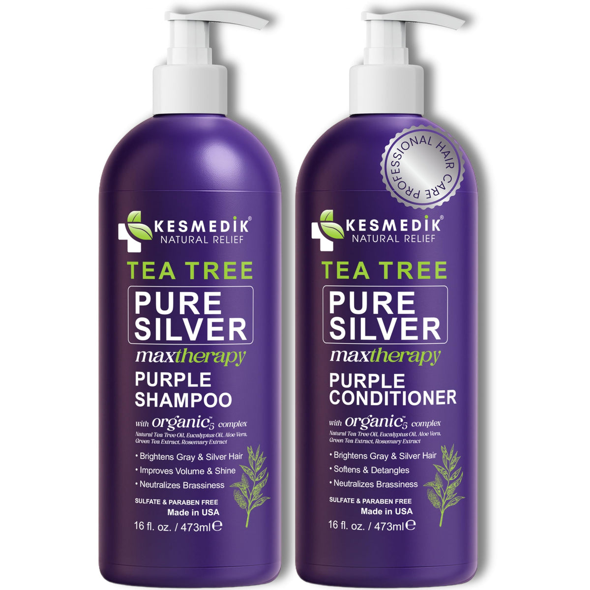 KESMEDIK Shampoing violet purifiant sur bouteille, neutralise les reflets jaunes.