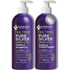 KESMEDIK Shampoing violet purifiant sur bouteille, neutralise les reflets jaunes.