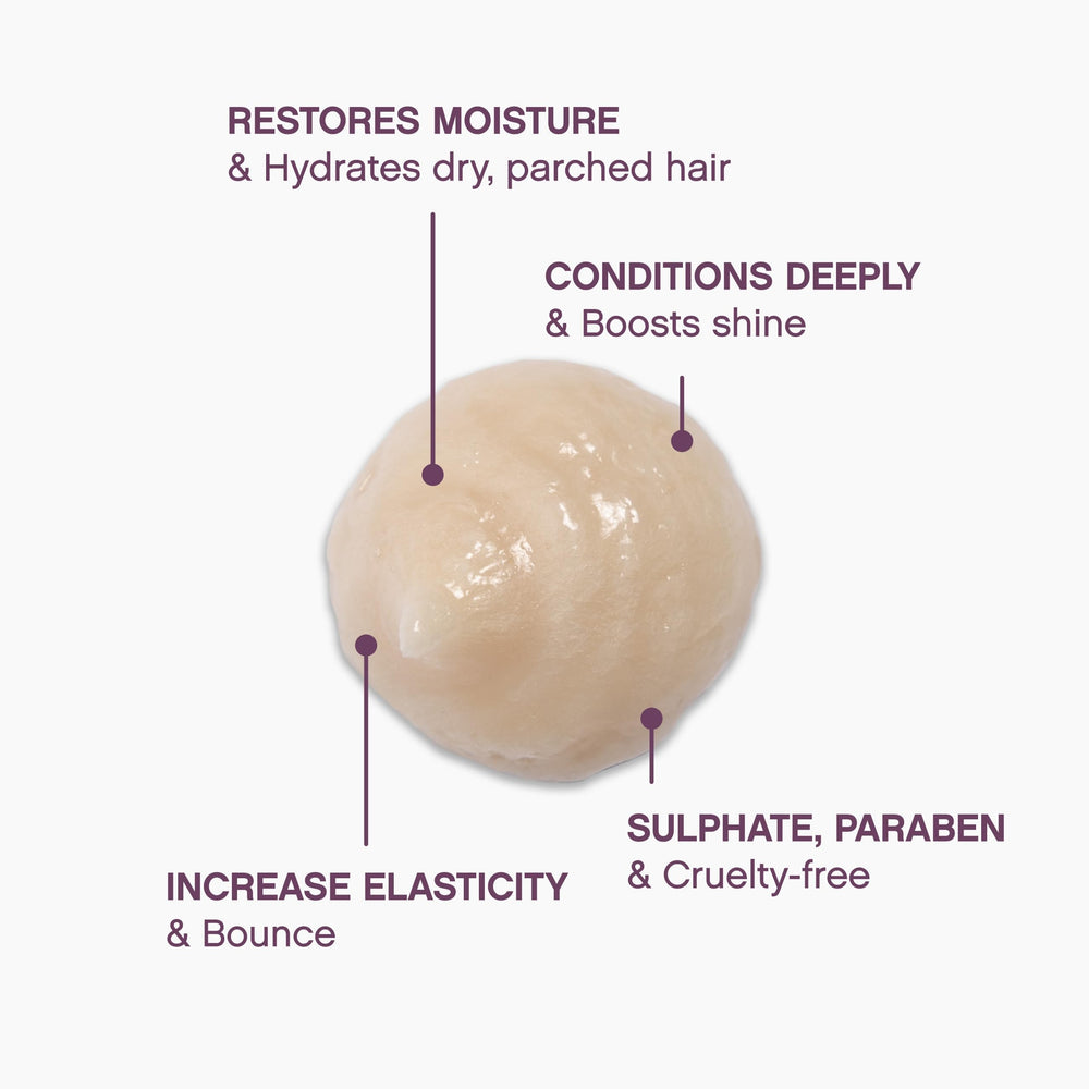 Cheveux secs mais rayonnants après utilisation du masque Hydrate-Me.