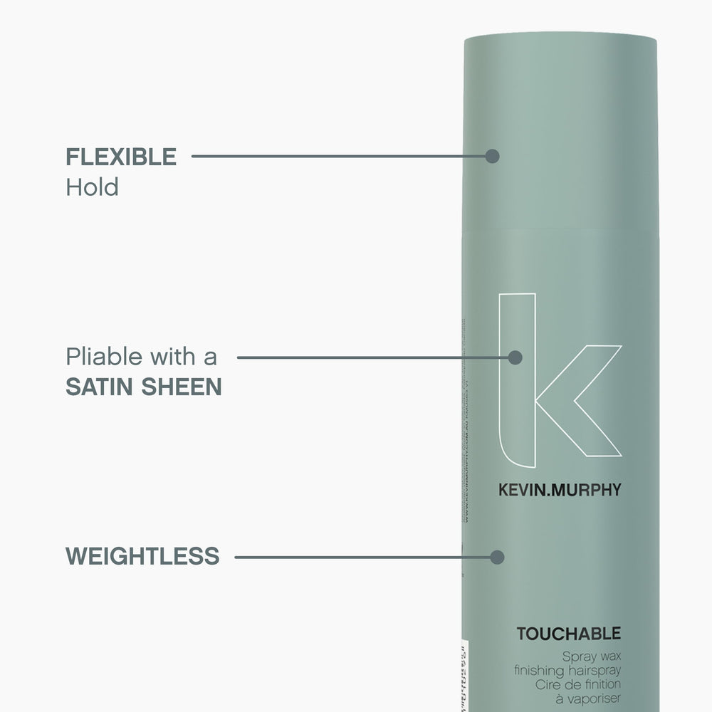 Closeup of Kevin.Murphy TOUCHABLE with wax-like finish in a spray form.