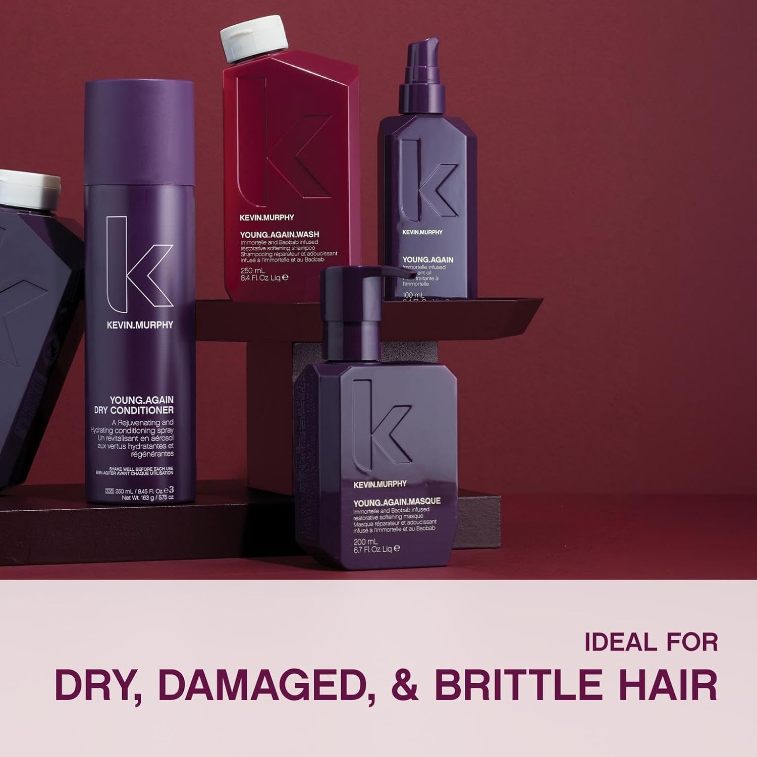 Escena de lavado con KEVIN.MURPHY Young.AGAIN.WASH cuidando cabello seco