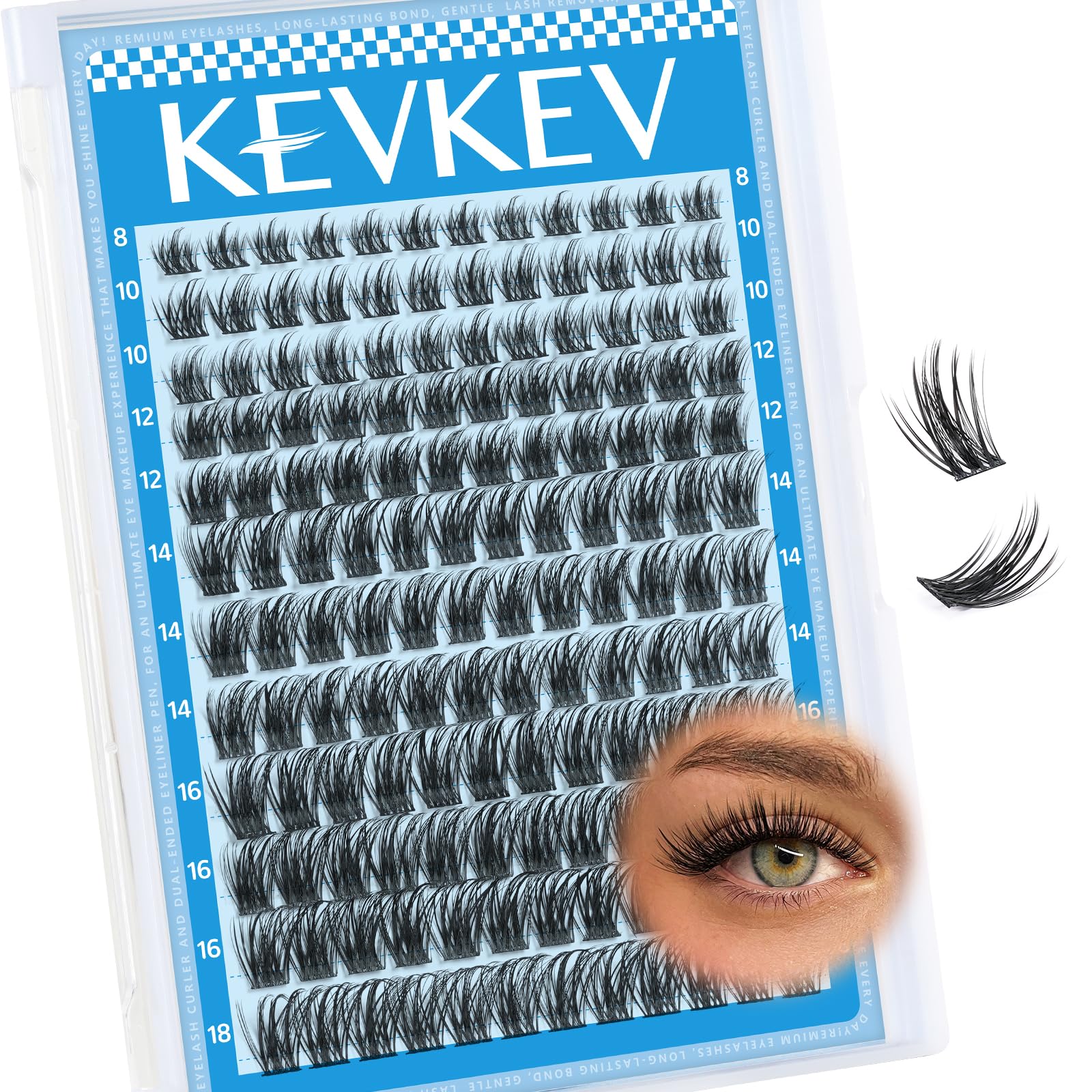 KevKev pestañas en racimo: empaque de 144 piezas para look natural.