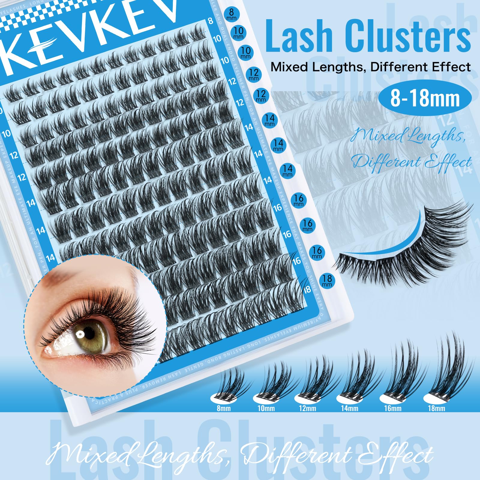 KevKev pestañas en racimo con efecto pluma natural para uso diario.