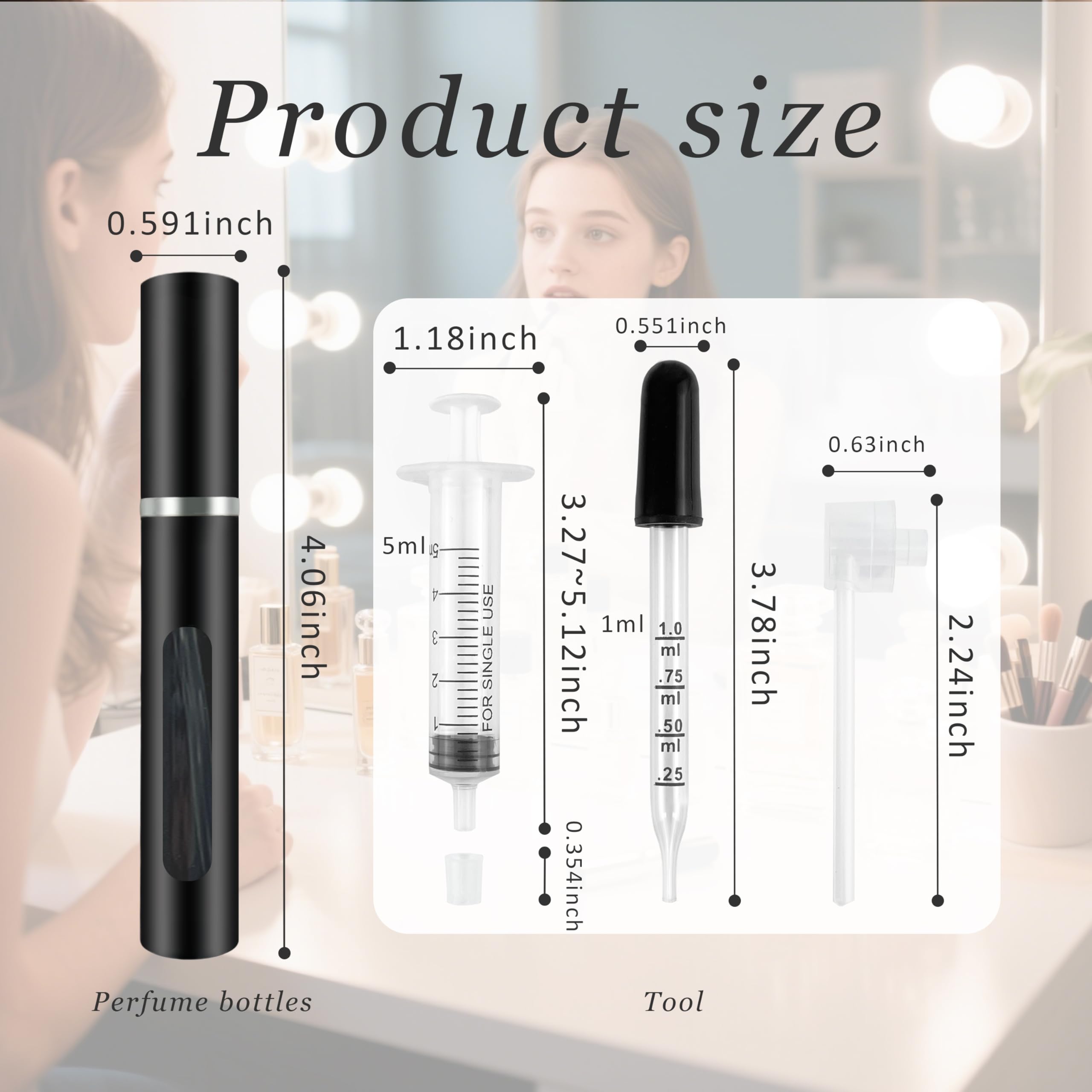 Atomizador perfume 5 ml negro de Kewjug, tamaño portátil para bolso.