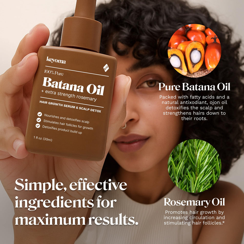Keyoma Batana Oil: rico en ácidos grasos para hidratación profunda.