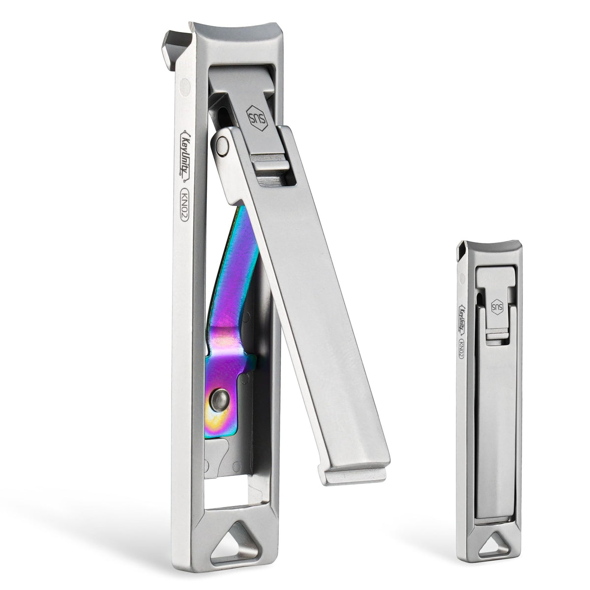 KeyUnity KN02 corta uñas llavero plegable en acero inoxidable, ideal para viaje
