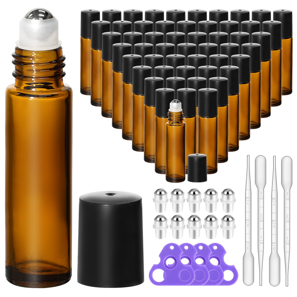 Bouteilles KEYWING roll-on ambrées 10 ml prêtes pour mélanges maison et voyage.