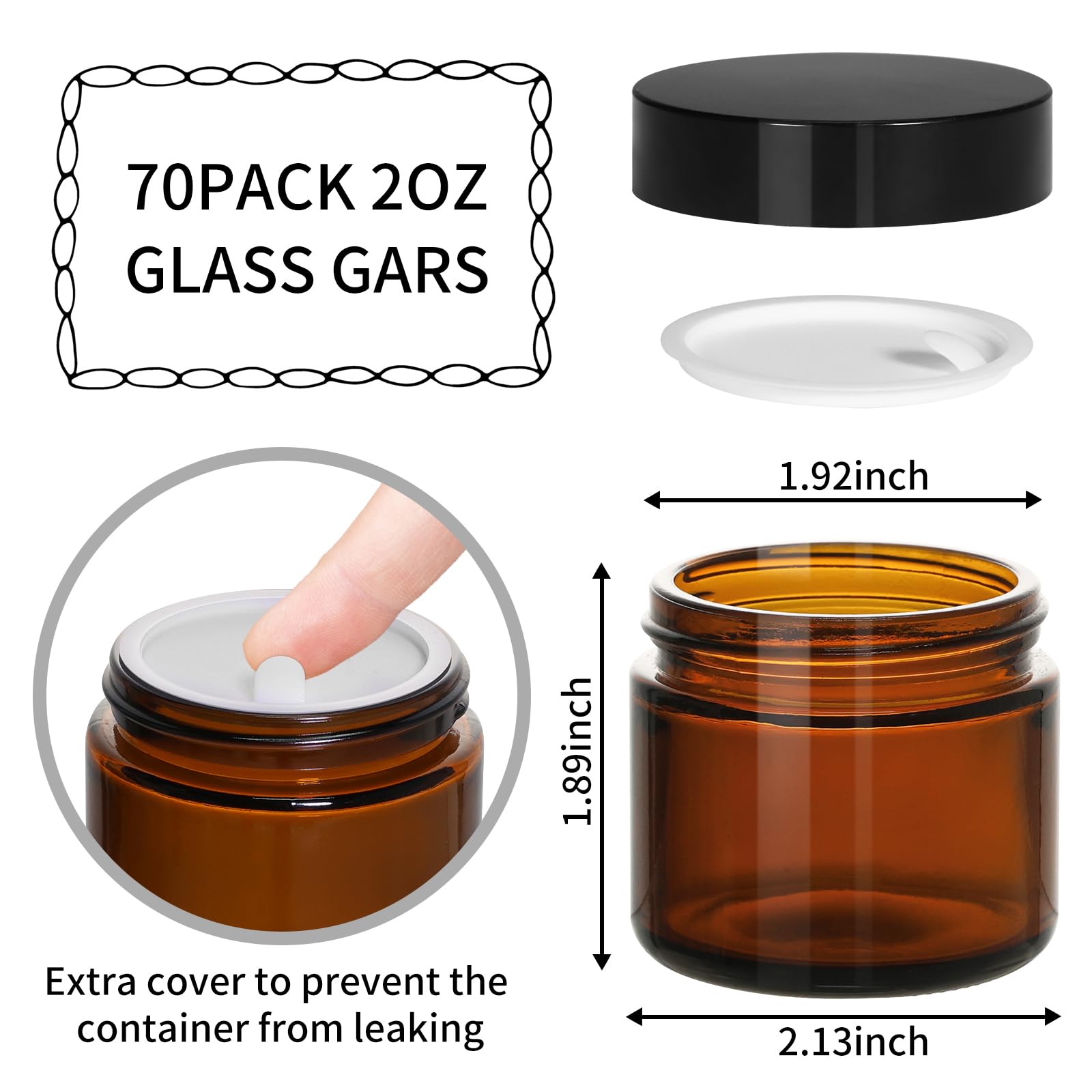 KEYWING jarras vidrio ámbar 2oz con forro interior, cierre seguro para viajes.