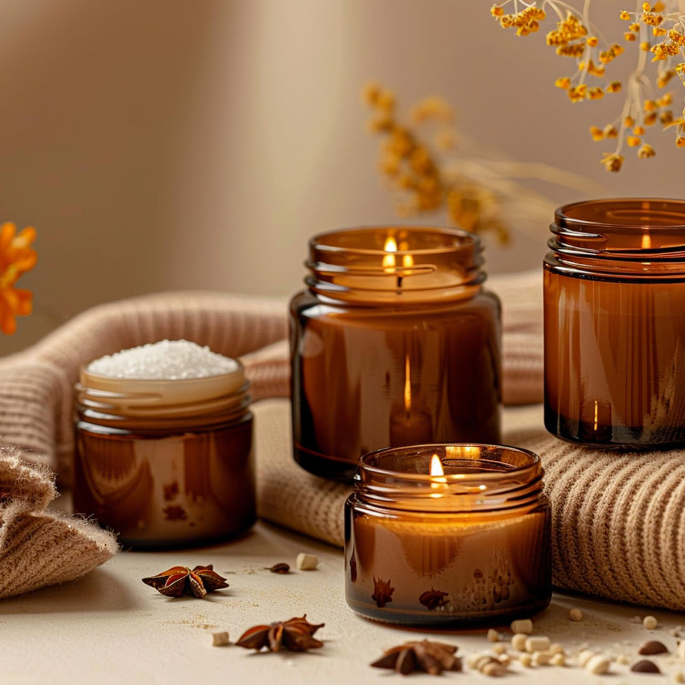 KeyWING tarro ámbar 1oz, diseño elegante para exhibir productos en baño