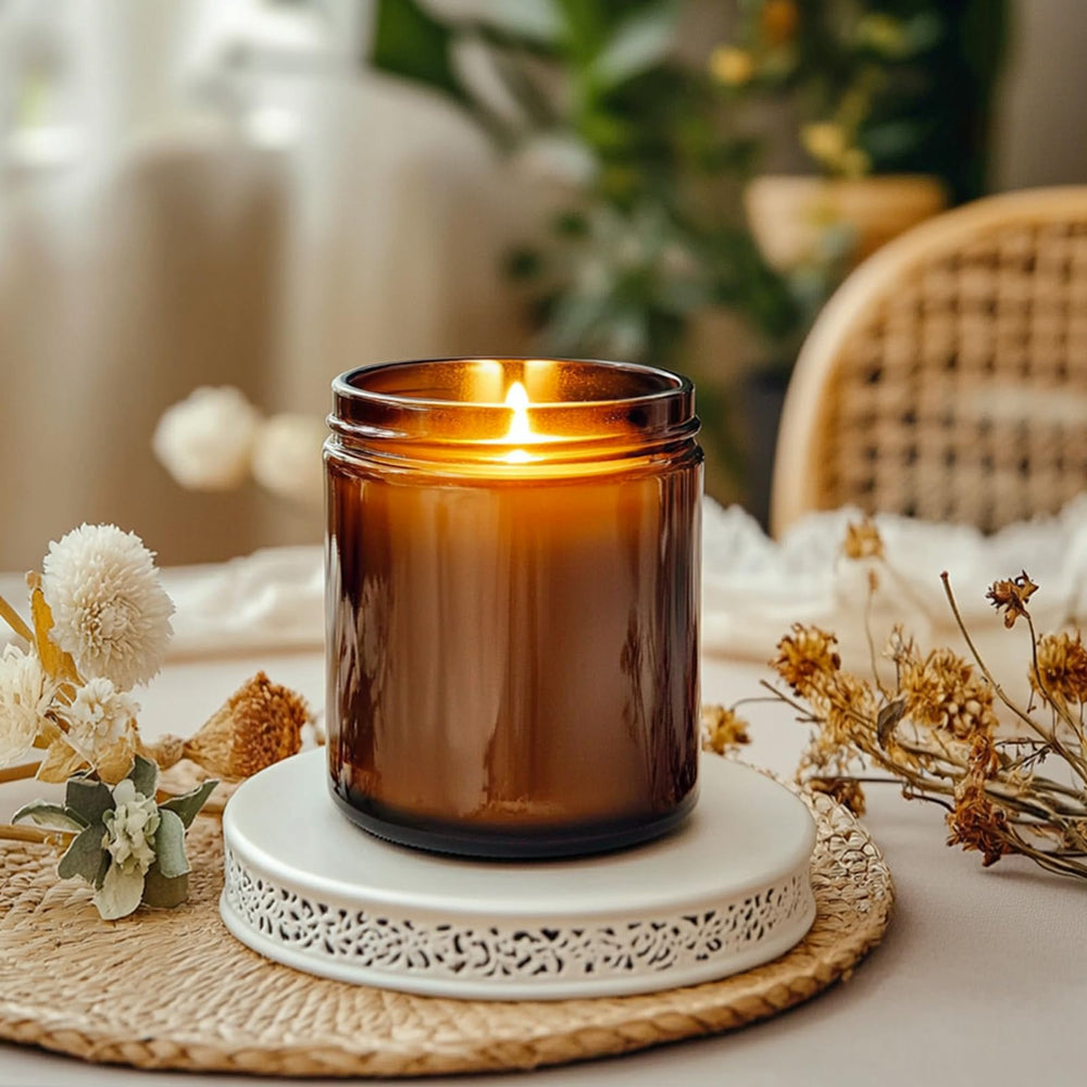 Tarro KEYWING de vela 8 oz con boca ancha y vidrio ámbar