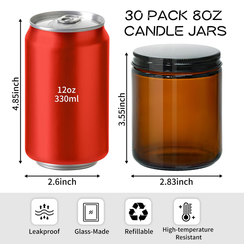 KEYWING tarro vidrio ámbar 8 oz con tapa metálica negra para un cierre seguro