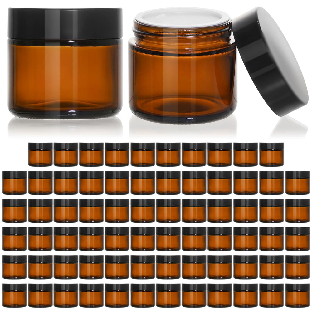 KEYWING tarros vidrio ámbar 2oz con tapas negras, protección UV para cosméticos.