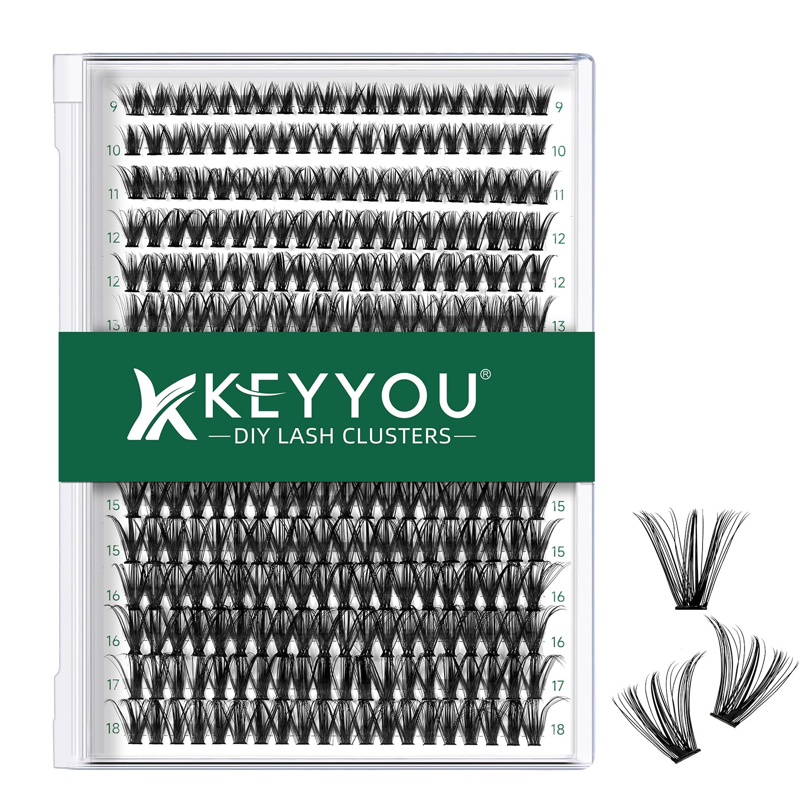 KEYYOU bandeja de 300 piezas de pestañas, suave y fácil de usar para longitudes variadas.