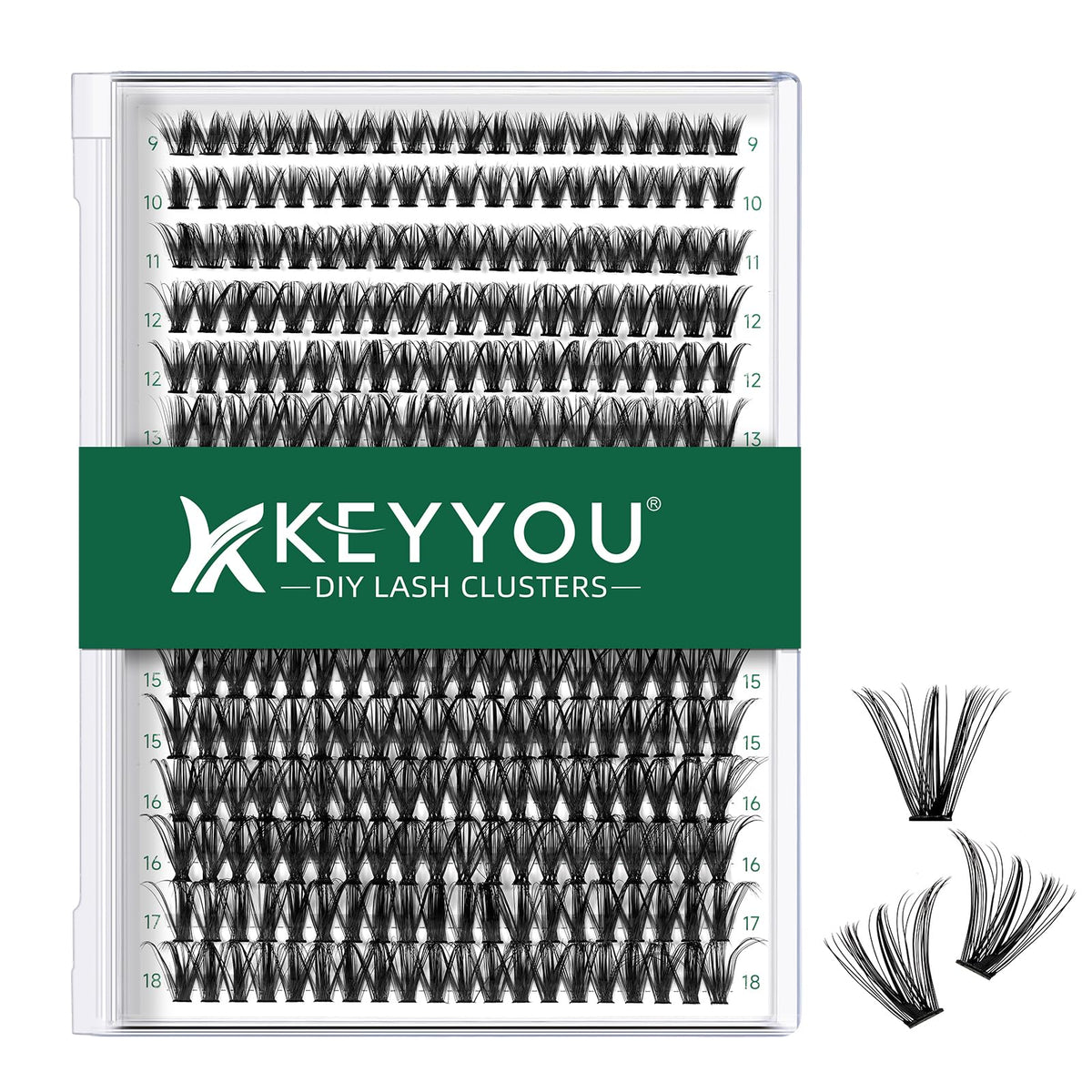 KEYYOU bandeja de 300 piezas de pestañas, suave y fácil de usar para longitudes variadas.