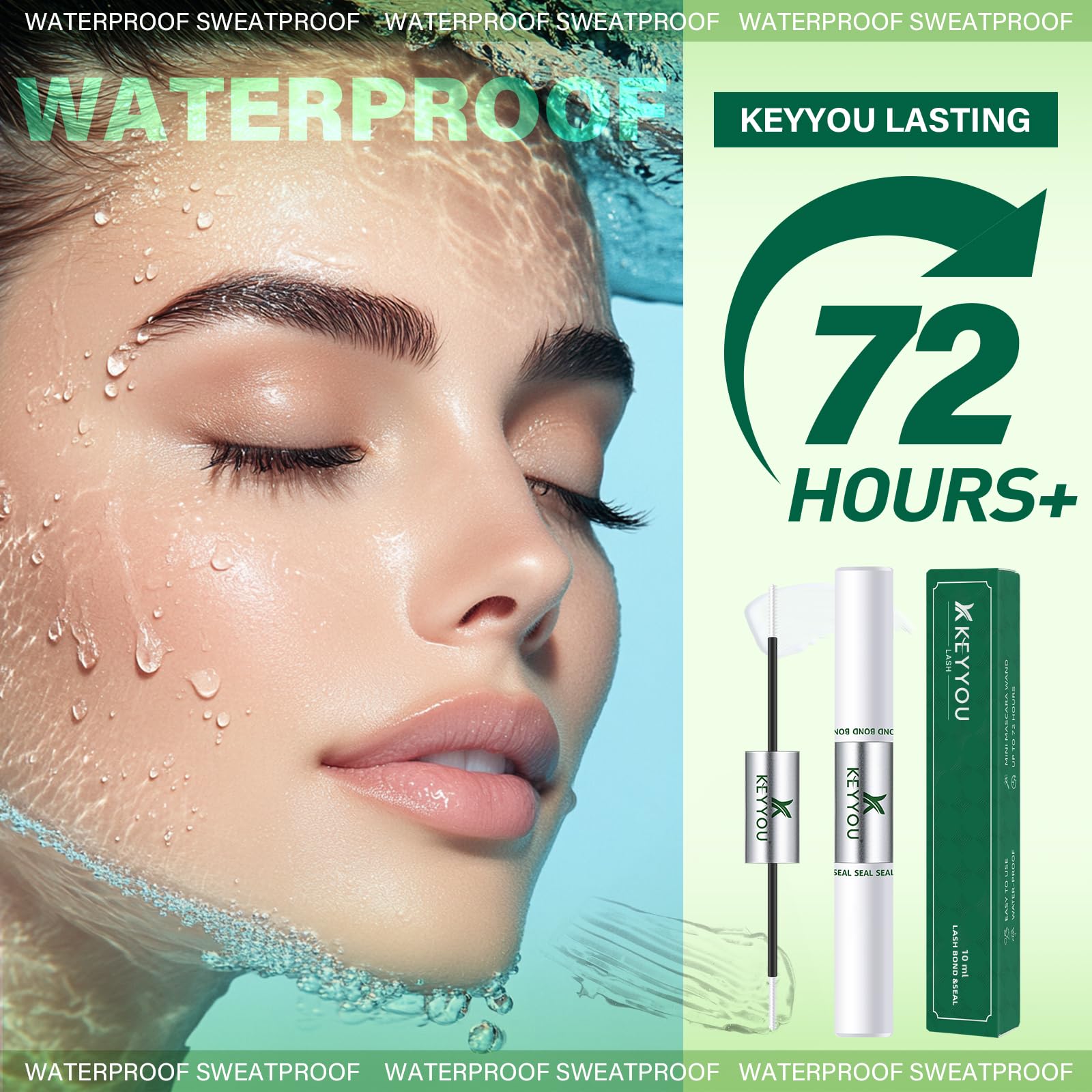 KEYYOU capa refuerzo delgada para pestañas, mayor fijación y acabado suave.