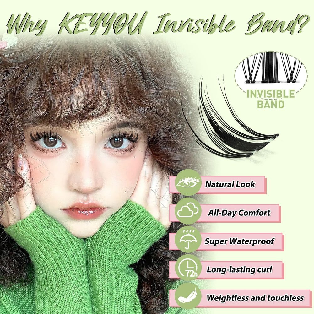 KEYYOU extensiones de pestañas manga, banda amplia invisible para aplicación rápida.