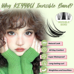 KEYYOU extensiones de pestañas manga, banda amplia invisible para aplicación rápida.