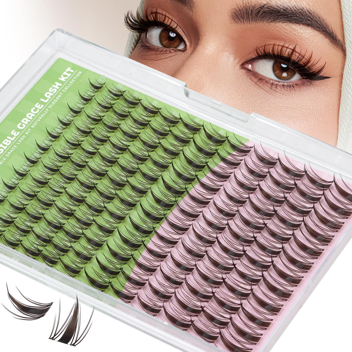 KEYYOU Fairy Brown Lash Clusters D-Curl 144 piezas para un look natural y definido.