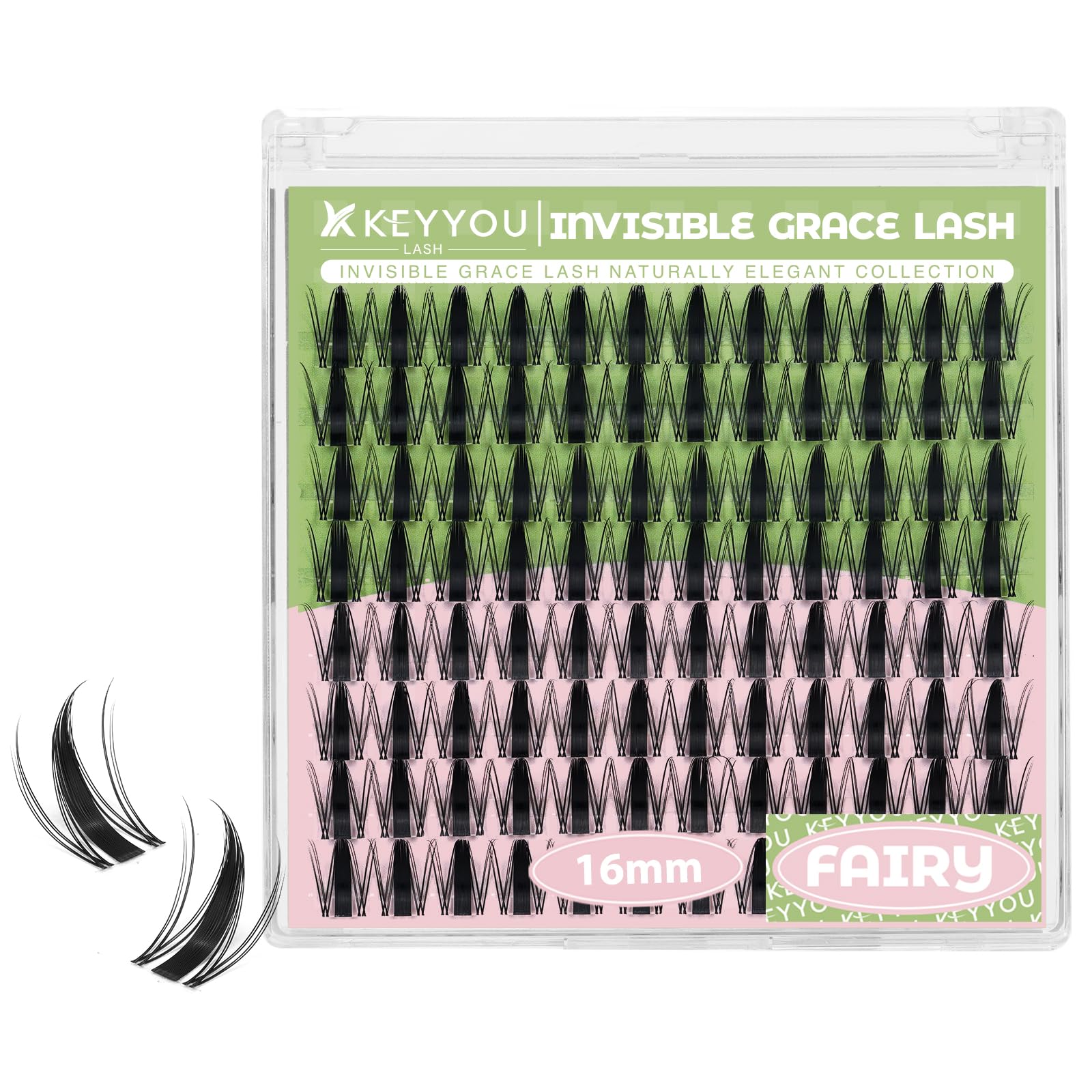 KEYYOU Fairy Lash Clusters, rizo D 16 mm, para efecto manga suave.