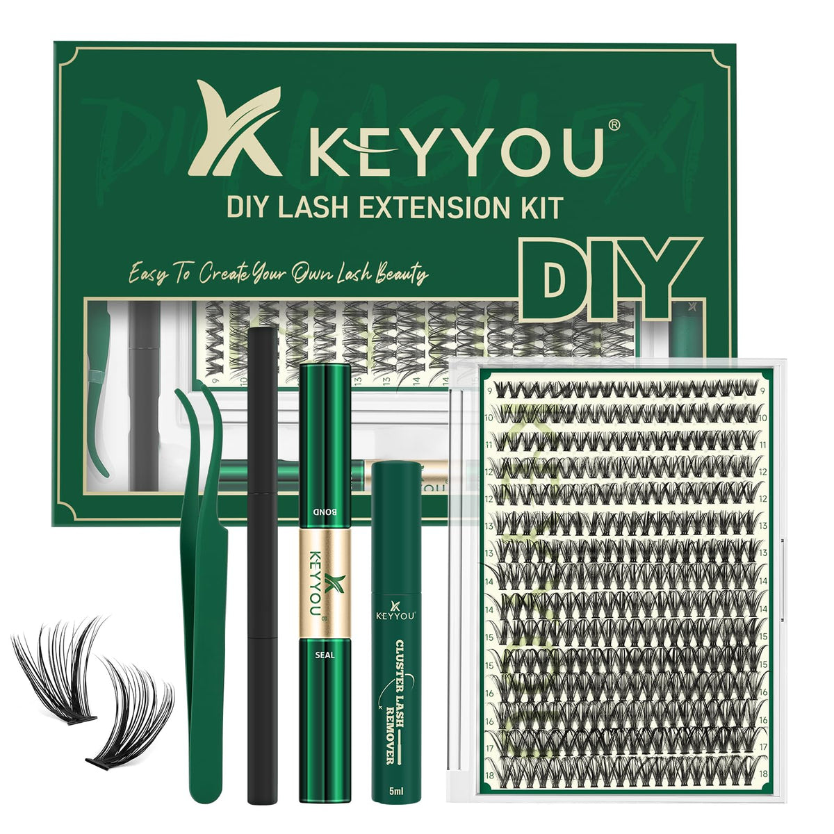 KEYYOU kit de extensiones de pestañas con 300 hebras para volumen realista en casa